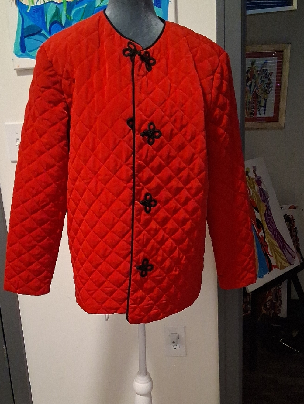 Susan Graver Quilted Red Jacket with Black Trim